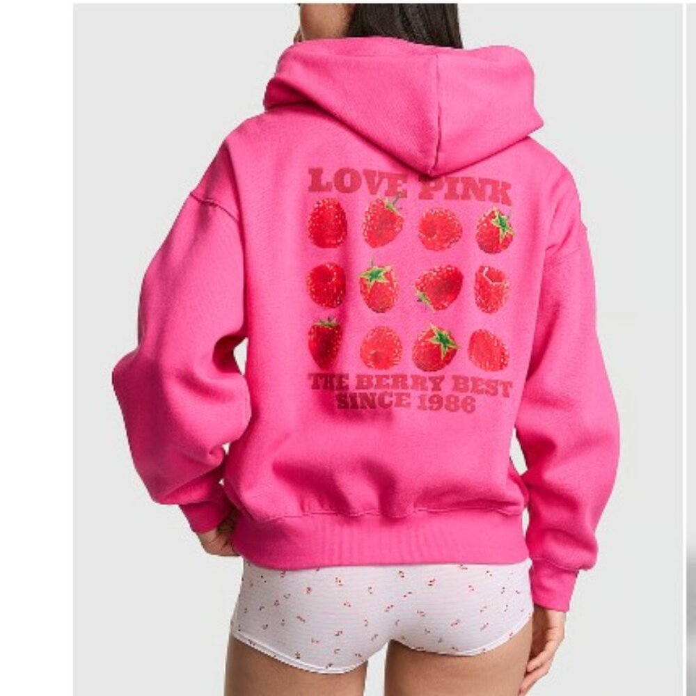 Victoria's Secret PINK Campus Fleece Full-Zip Hoodie Pink Twirl Strawberry S